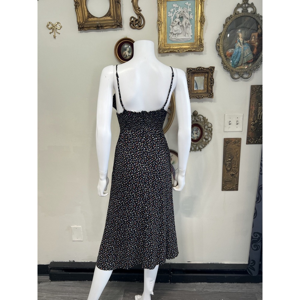 Reformation Black Multi Polka Dot Confetti Spaghetti Strap Midi Slip Dress Siz 6 - Picture 4 of 7